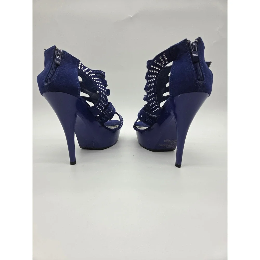 Kali Platform Cage‎ Sandals 7 Blue Women Studded Stiletto Heels TUBE-1